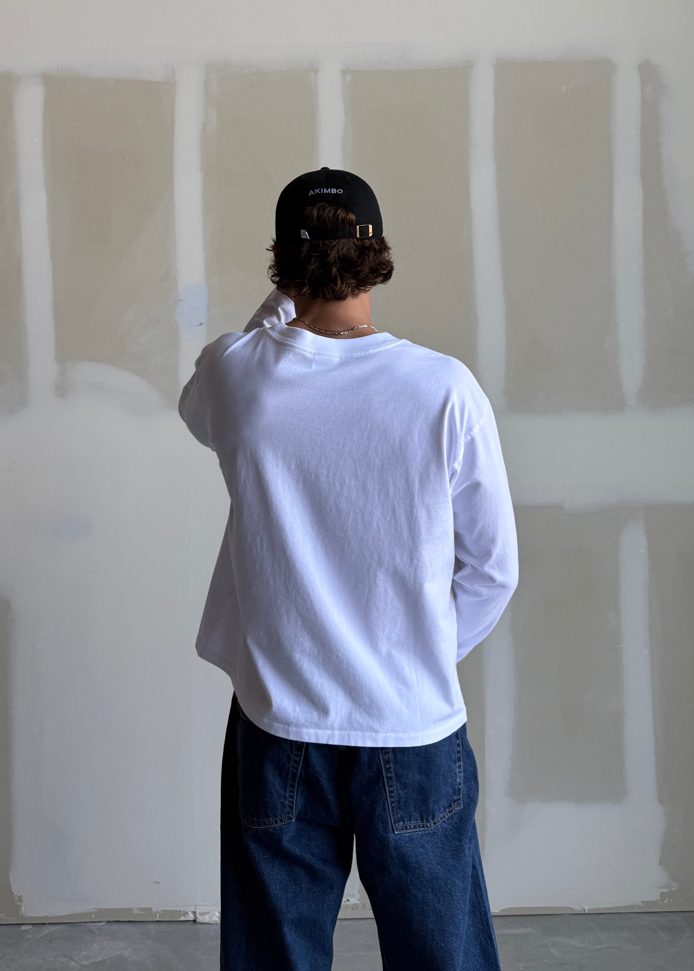 LONG SLEEVE “CHAIN PEEKER” SINGLE STITCHED TEE - WHITE